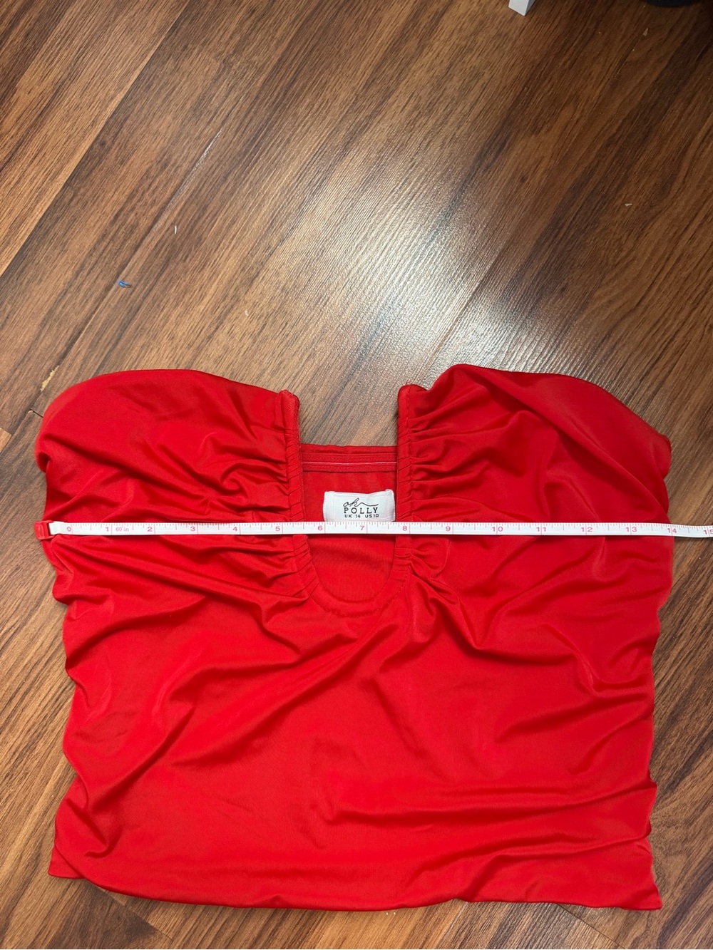 Oh Polly Red Ruched Scoop Crop Top - Picture 3 of 5